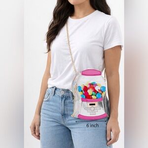 Novelty Gumball Machine Crossbody Purse with gold chain - callout